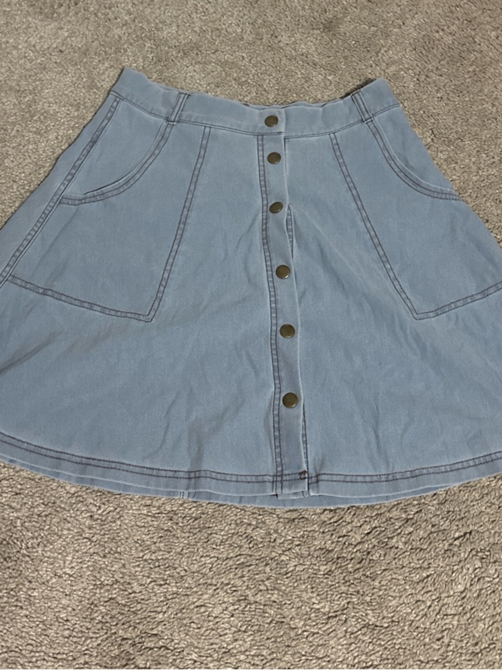Wet Seal Light Blue Button-Front A-Line Denim Skirt